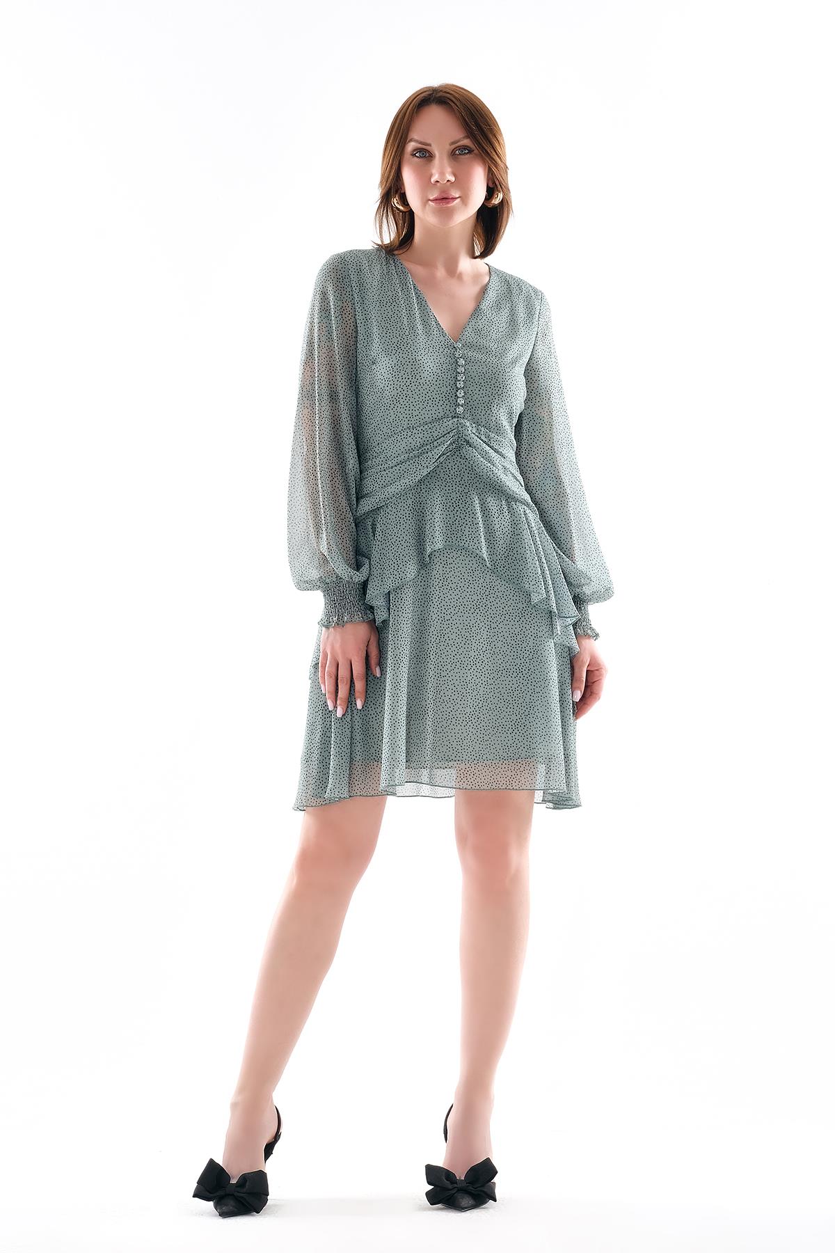 Zarif Detaylı Şifon Elbise.