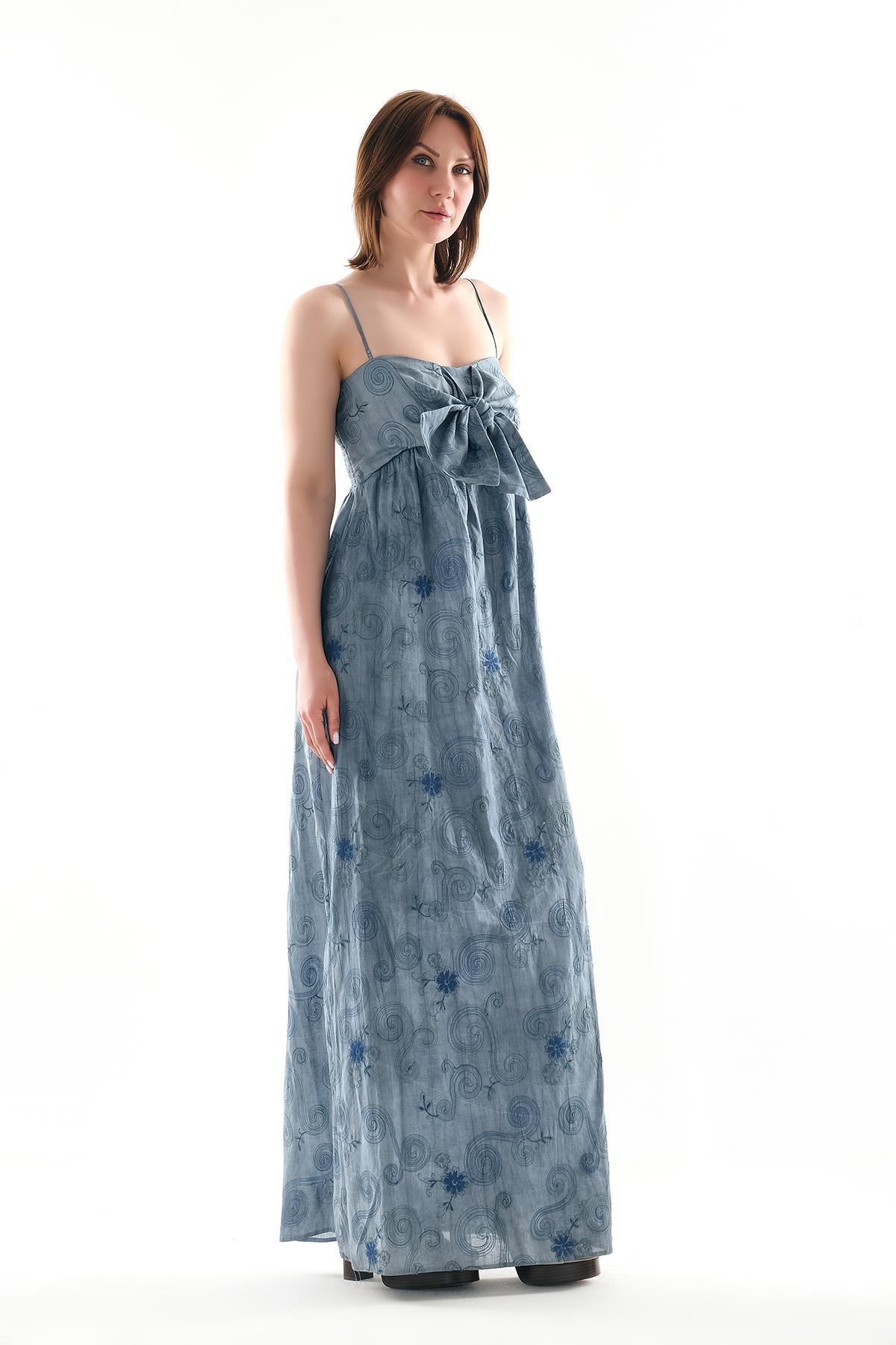 Zarif Fiyonk Detaylı, Şık Ve Rahat  Maxi Elbise.