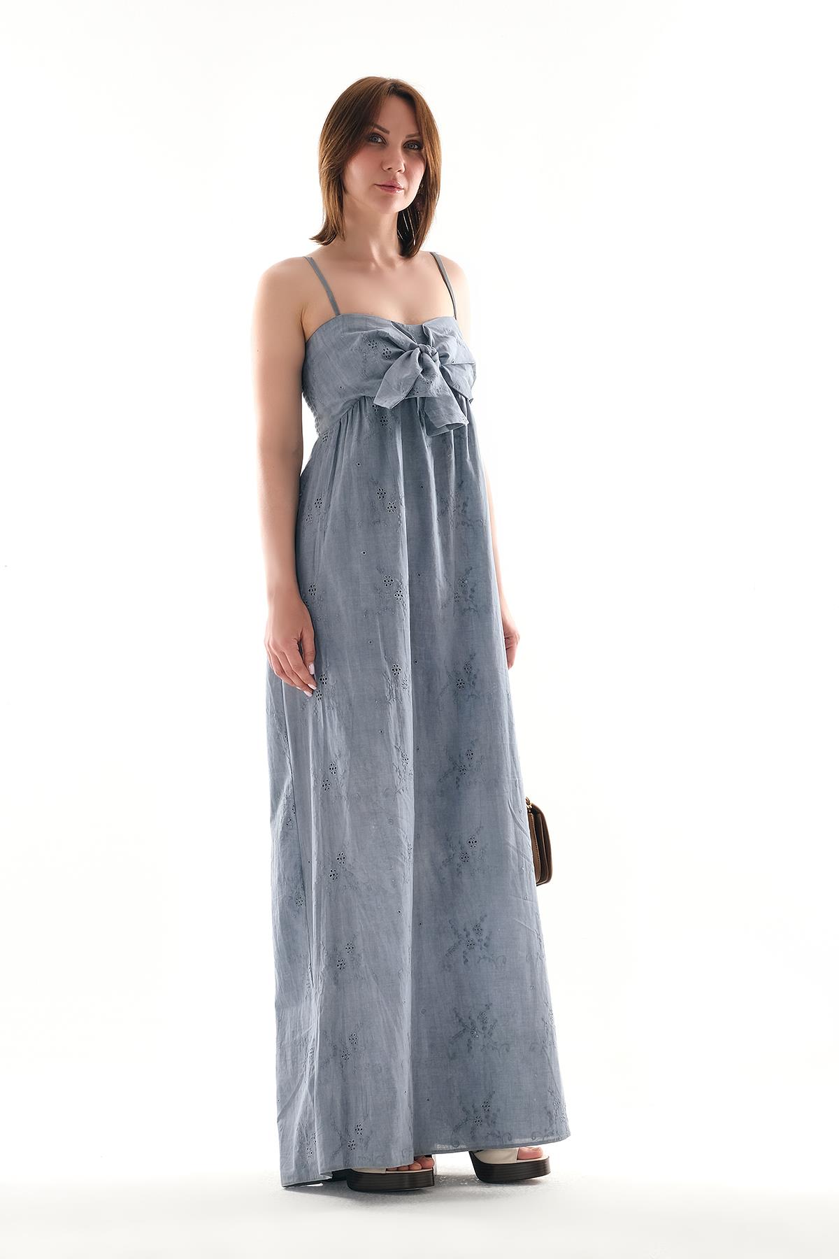 Zarif Fiyonk Detaylı, Şık Ve Rahat  Maxi Elbise.