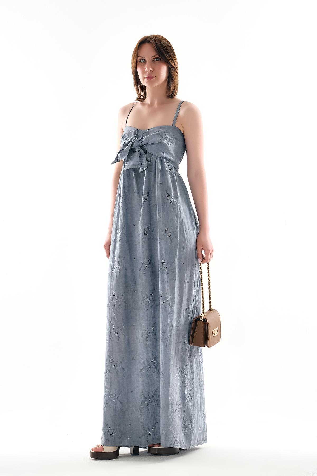 Zarif Fiyonk Detaylı, Şık Ve Rahat  Maxi Elbise.