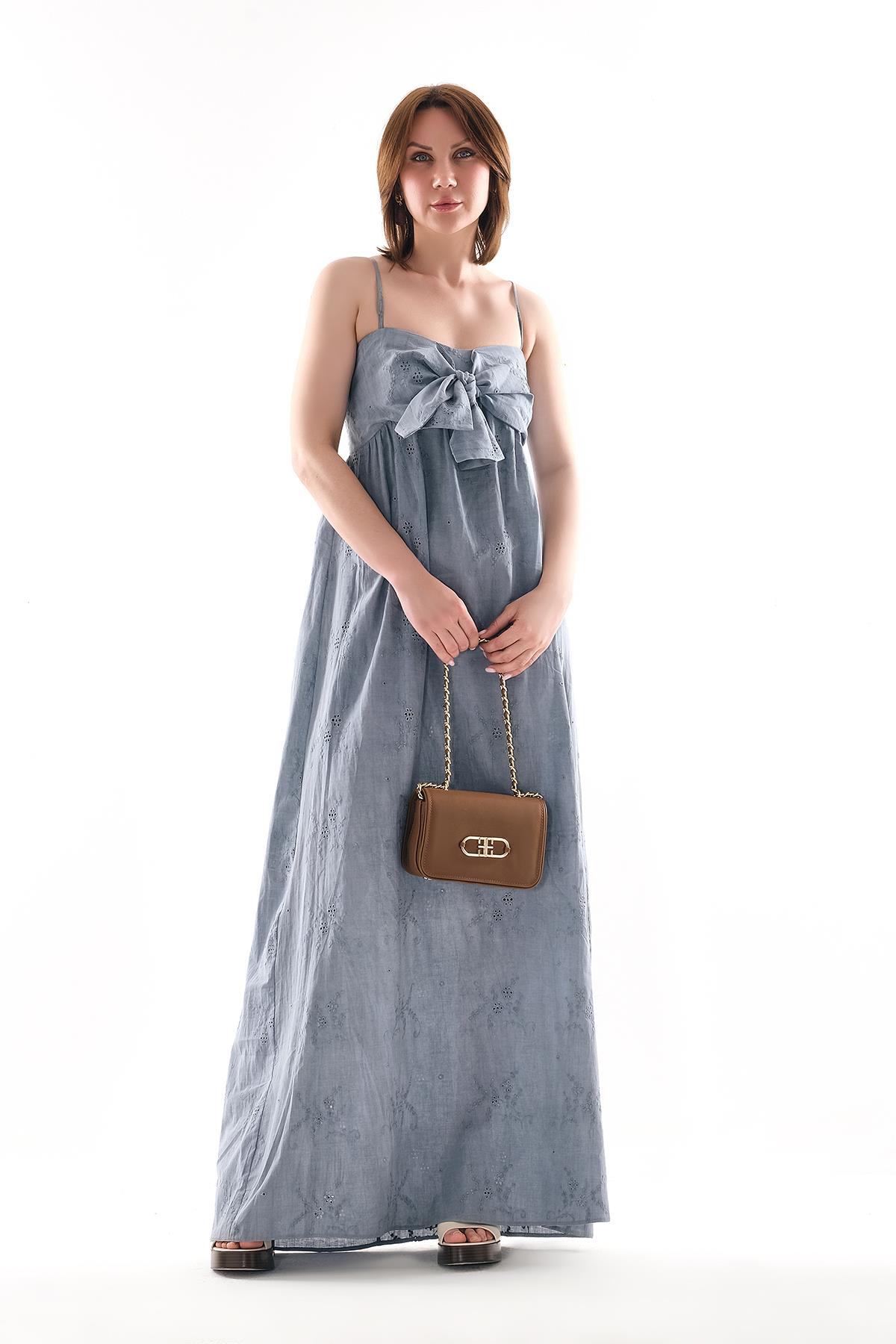 Zarif Fiyonk Detaylı, Şık Ve Rahat  Maxi Elbise.