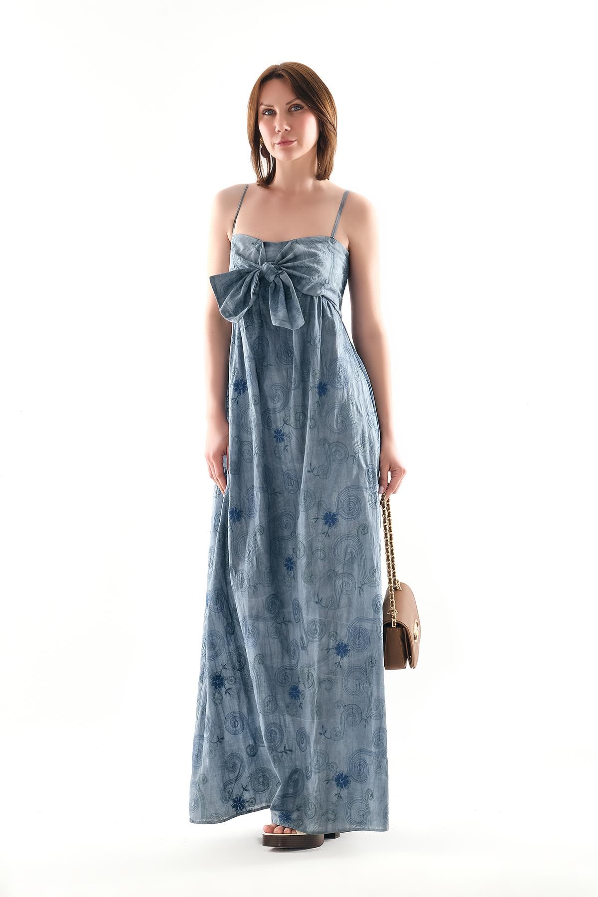 Zarif Fiyonk Detaylı, Şık Ve Rahat  Maxi Elbise.