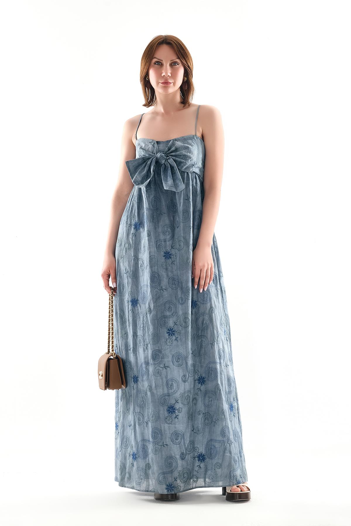 Zarif Fiyonk Detaylı, Şık Ve Rahat  Maxi Elbise.