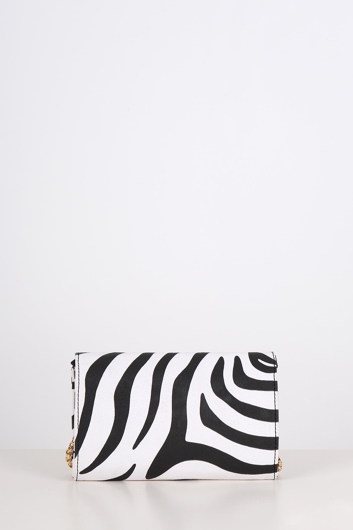 Zebra Desenli Metal Logolu Clutch Çanta(Kampanyalı Ürün)
