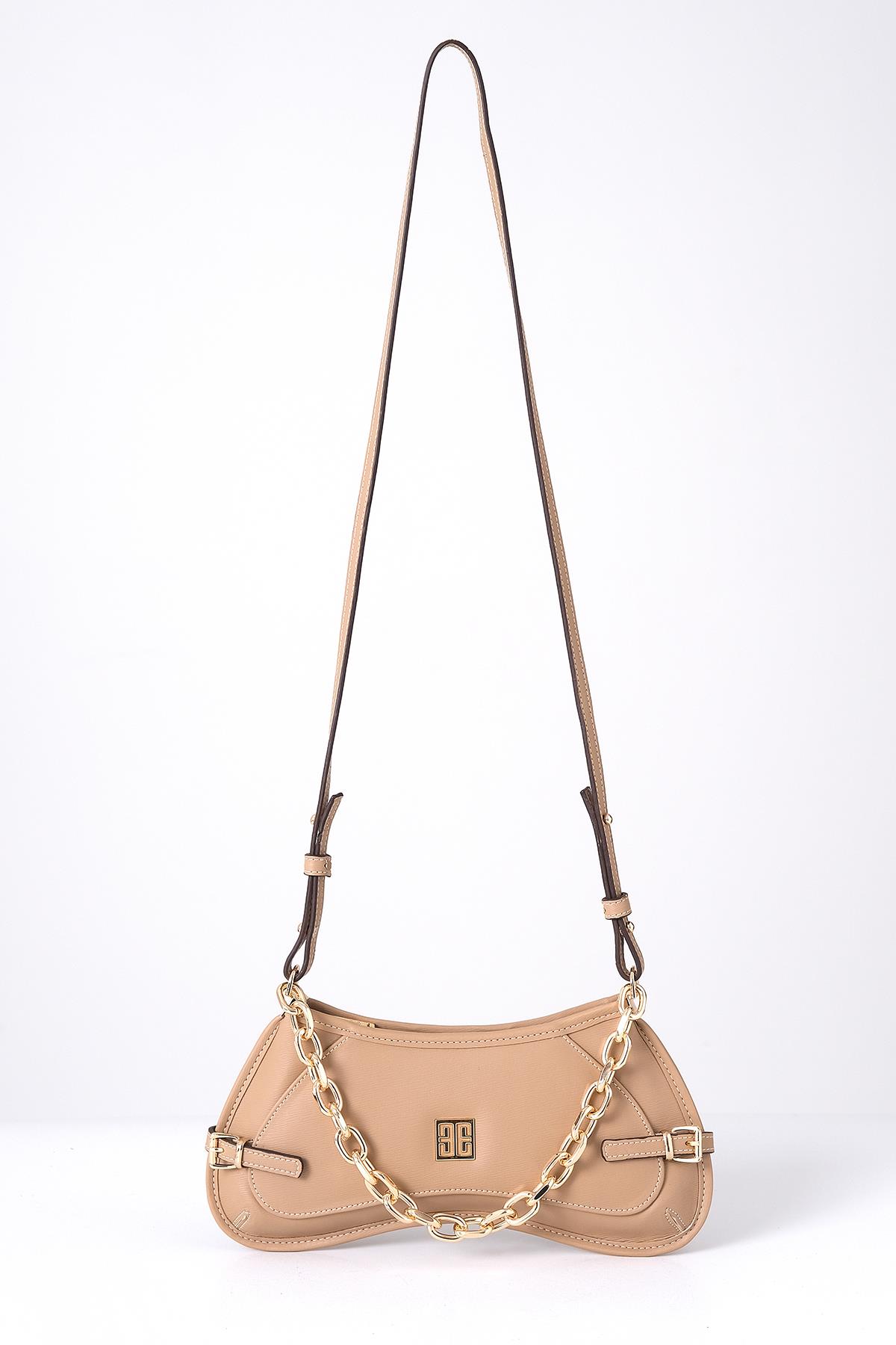 Zincir Aksesuarlı Uzun Deri Askılı El Omuz Çanta