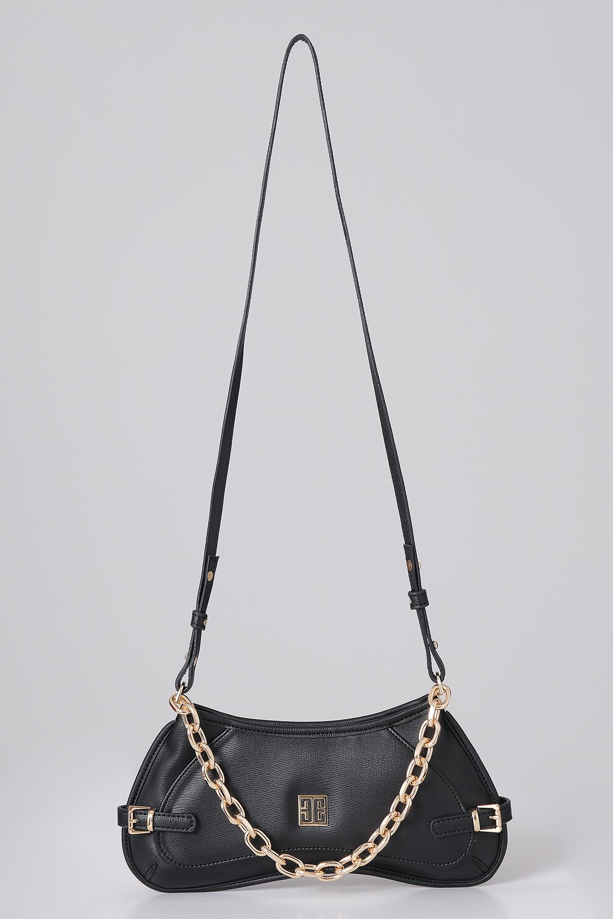 Zincir Aksesuarlı Uzun Deri Askılı El Omuz Çanta