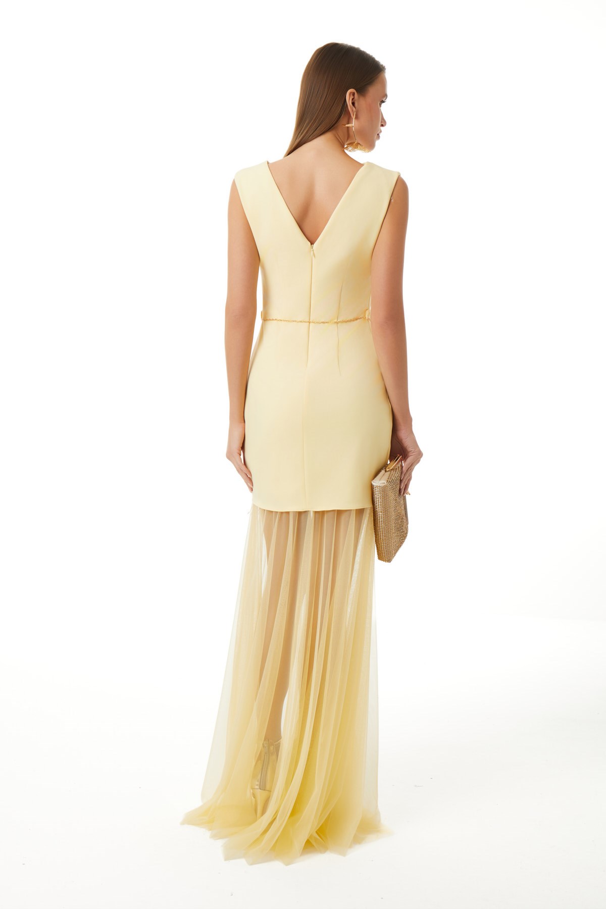 Zincir Kemerli Maxi Elbise