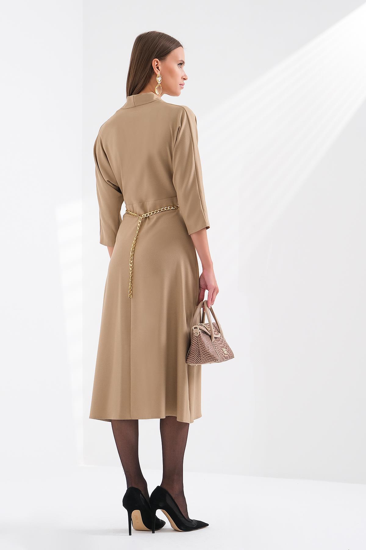 Zincir Kemerli V Yakalı Midi Elbise