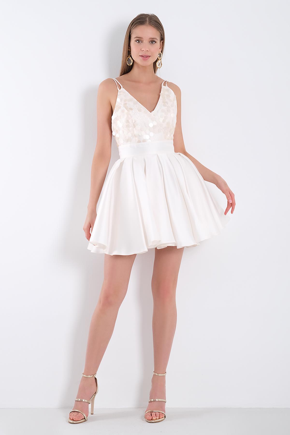 Askılı Volanlı Mini Elbise