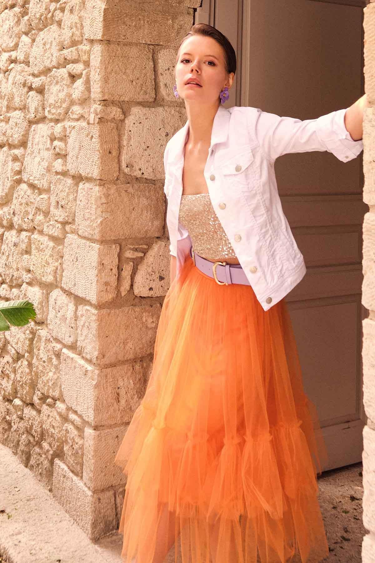 Beli Lastik Detaylı Tül Etek