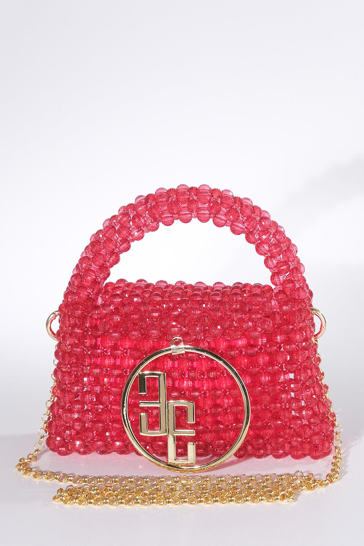 Boncuklu Logo Detaylı Tasarım Şık Abiye Çanta