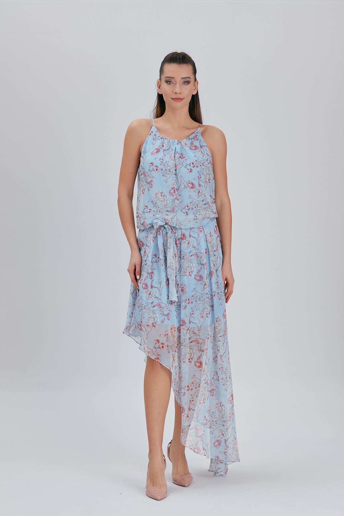 Çiçek Desenli, Halter Yakalı Elbise