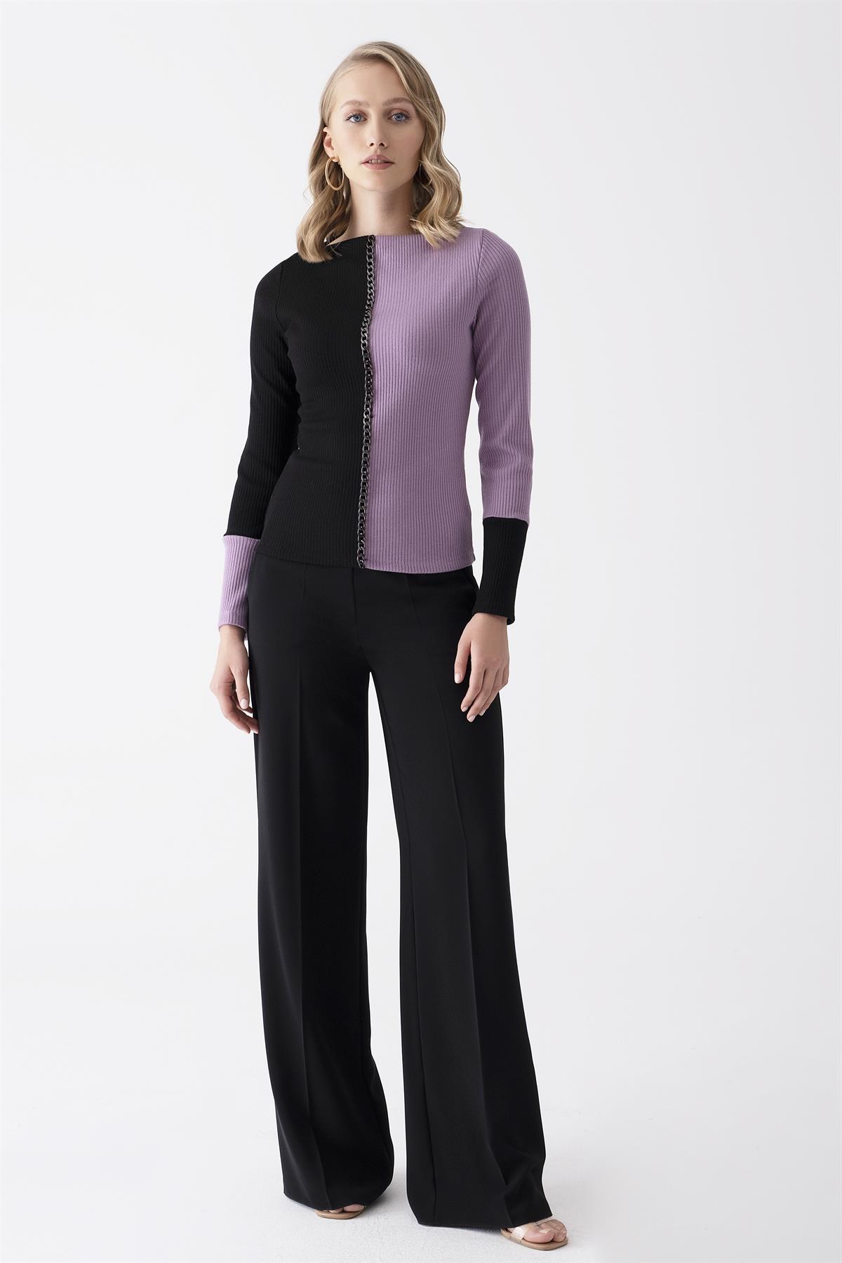 Çift Renkli Örme Bluz