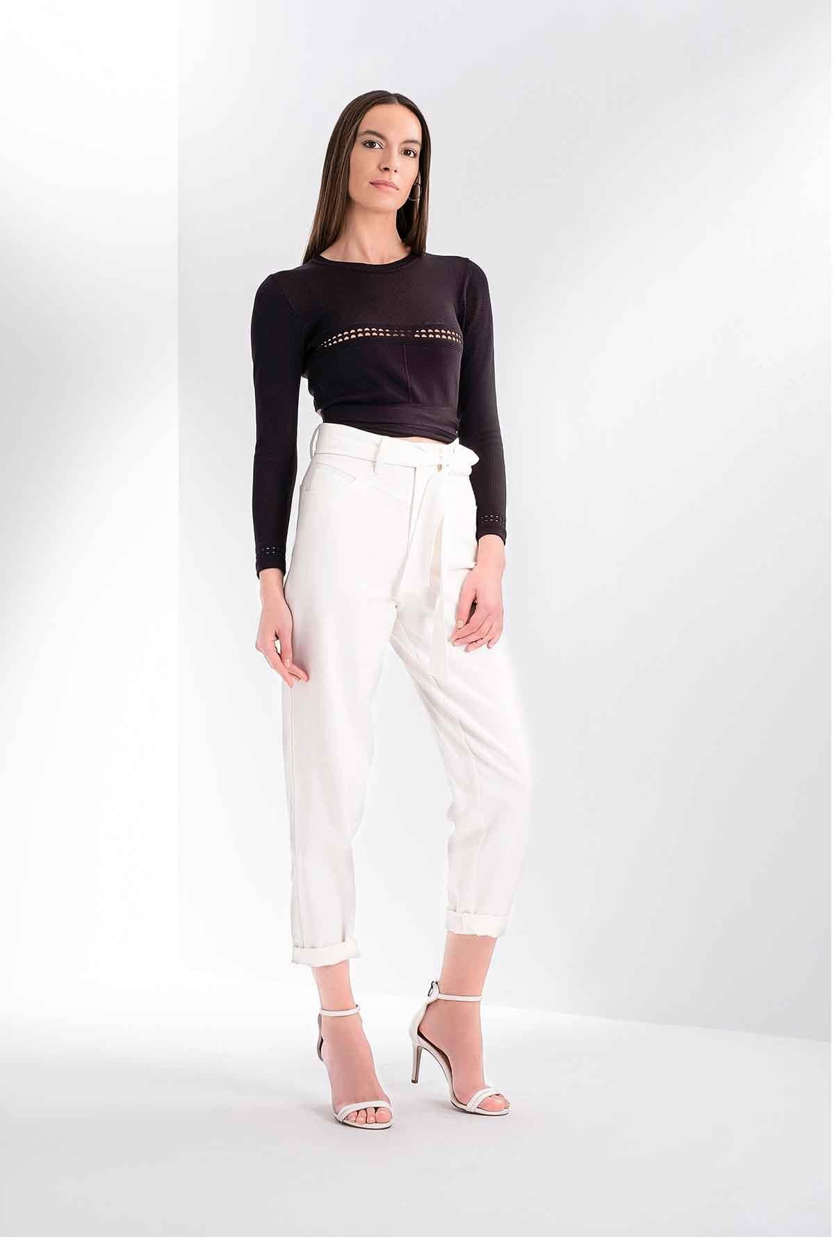 Crop Bağlama Detaylı Triko Bluz