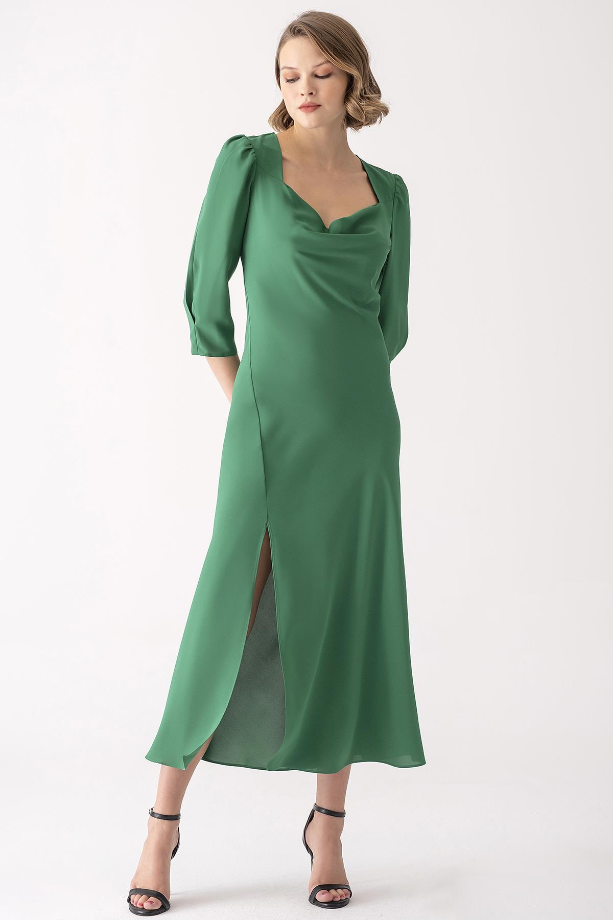 Degaje Yaka Midi Boy Elbise