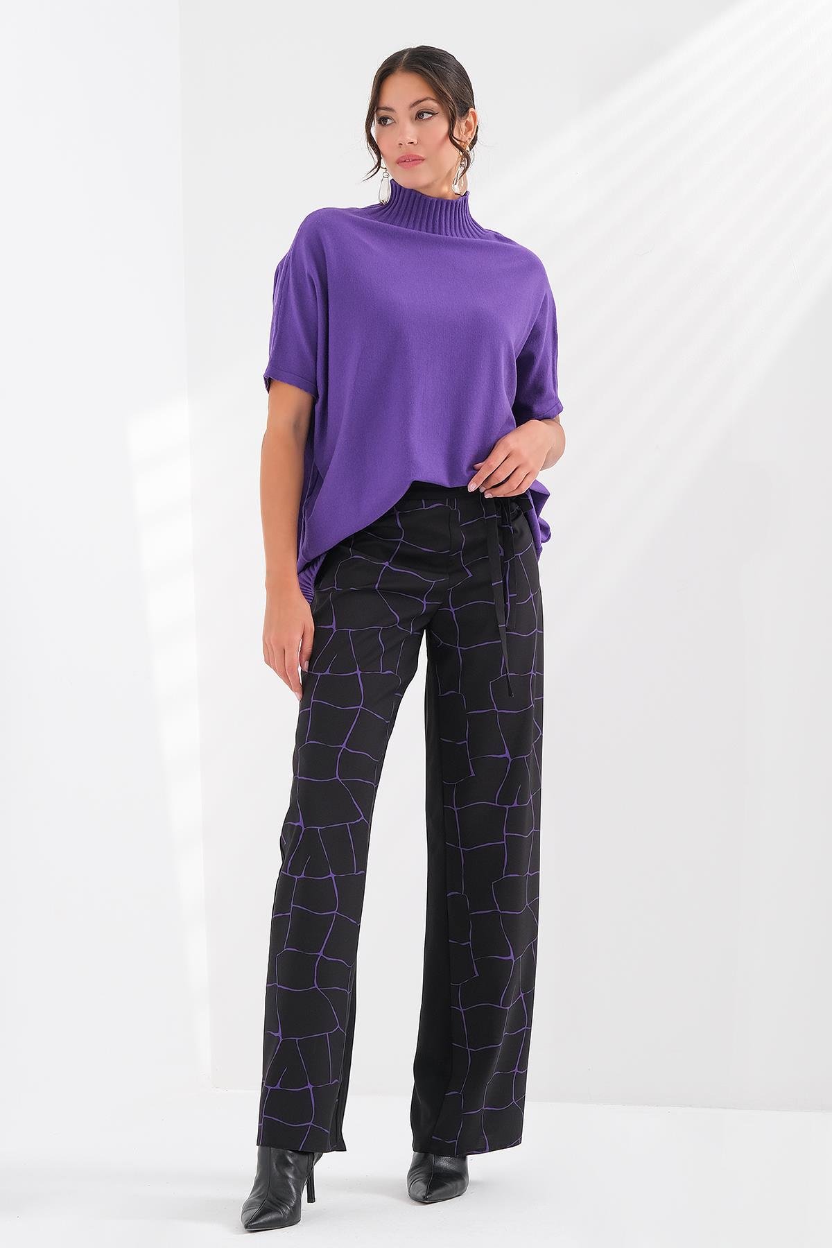 Desen Garnili Kuşaklı Pantolon