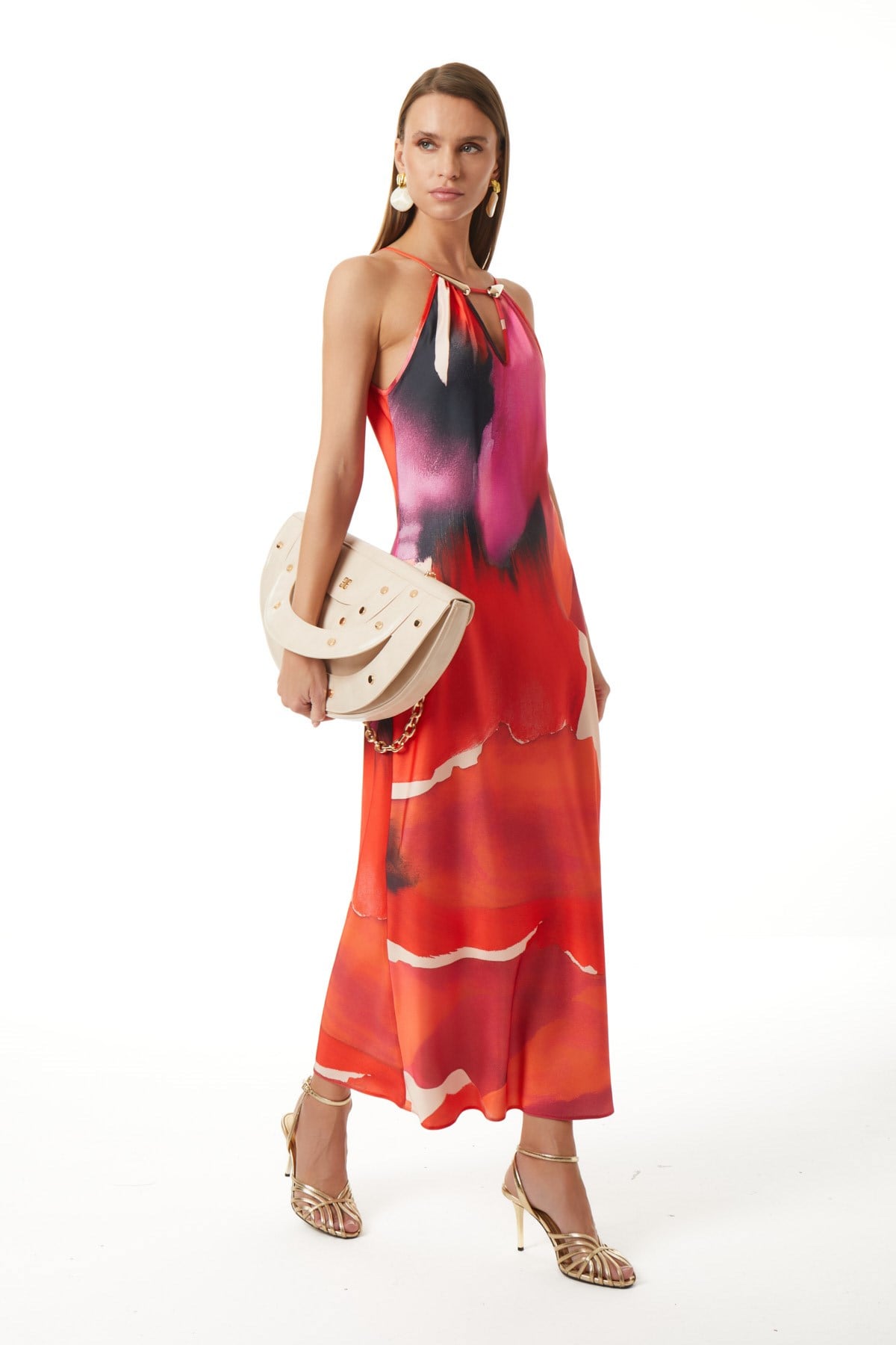 Desenli Halter Yaka Elbise