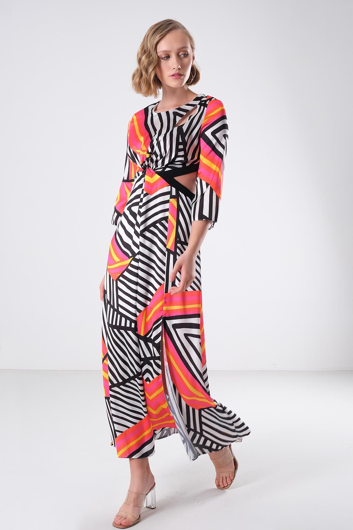 Desenli Saten Elbise