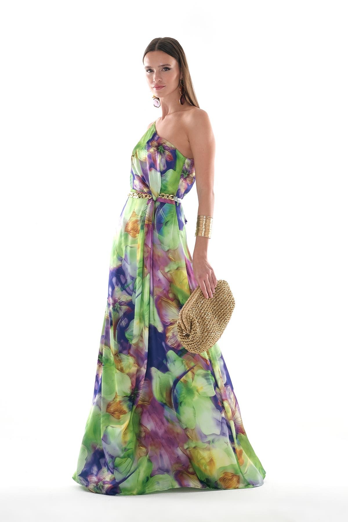 Beli Düğüm Detaylı Maksi Boy Elbise