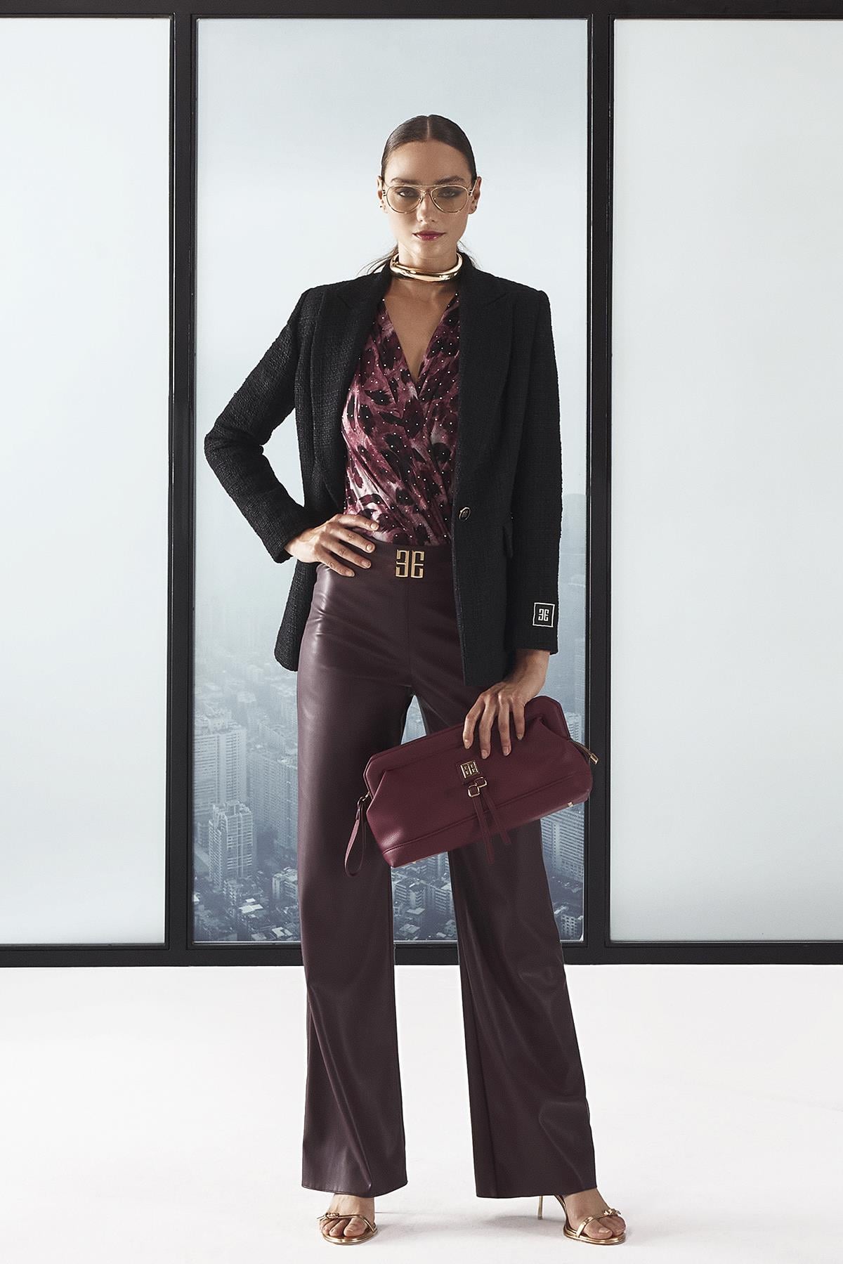 Dokulu Tek Düğmeli Blazer Ceket