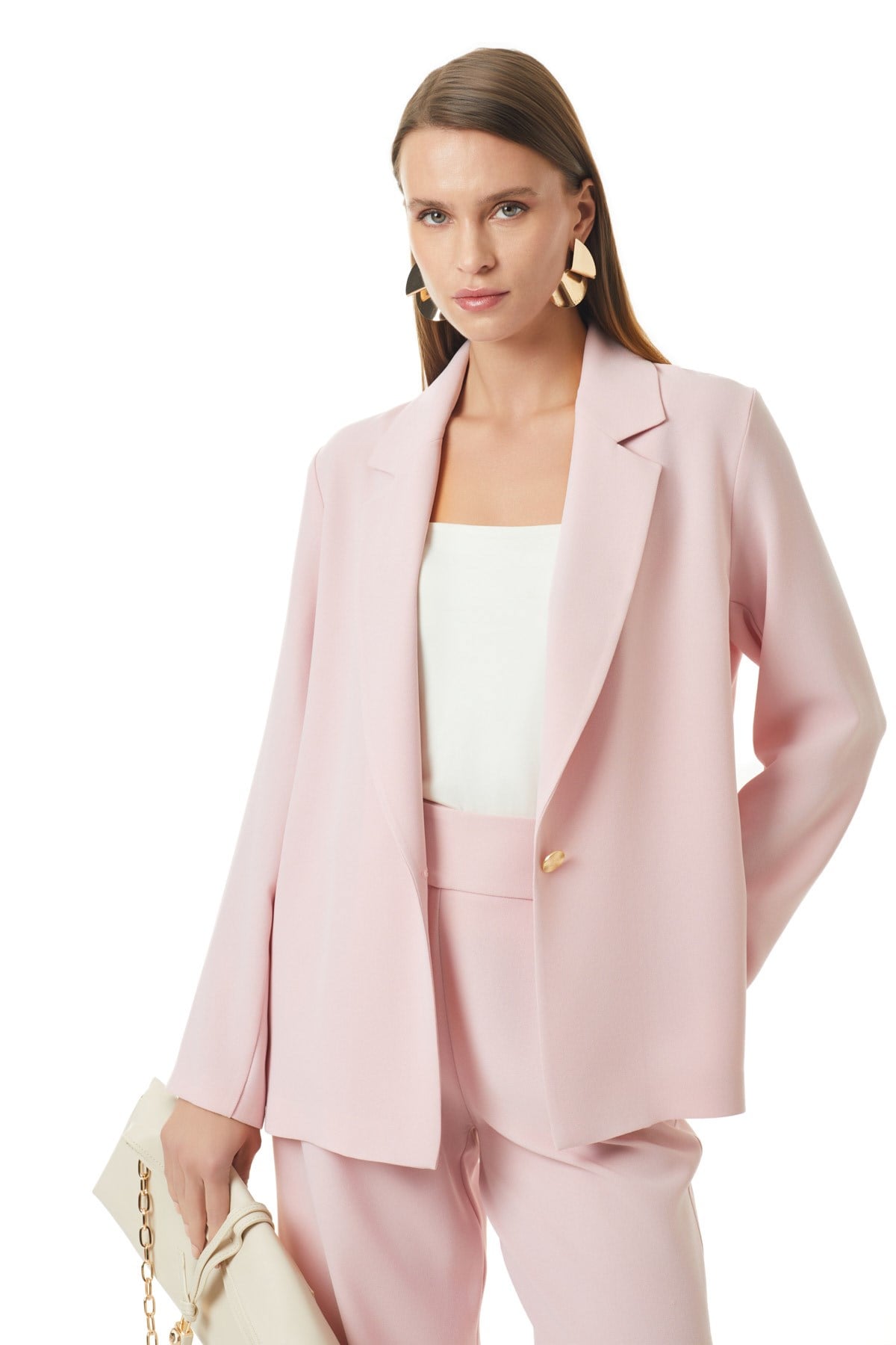 Gold Düğmeli Yırtmaç Detaylı Oversize Ceket