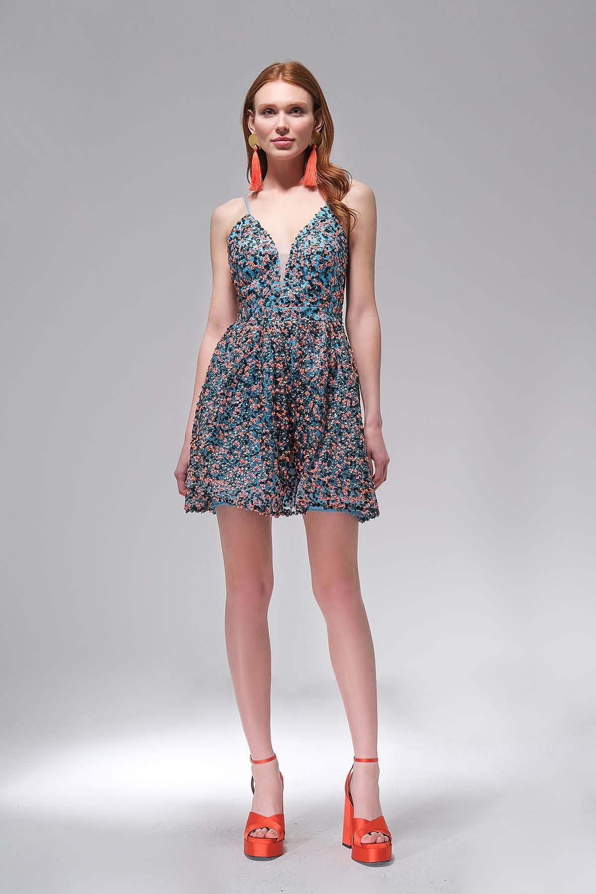 İnce Askılı Payet Mini Elbise