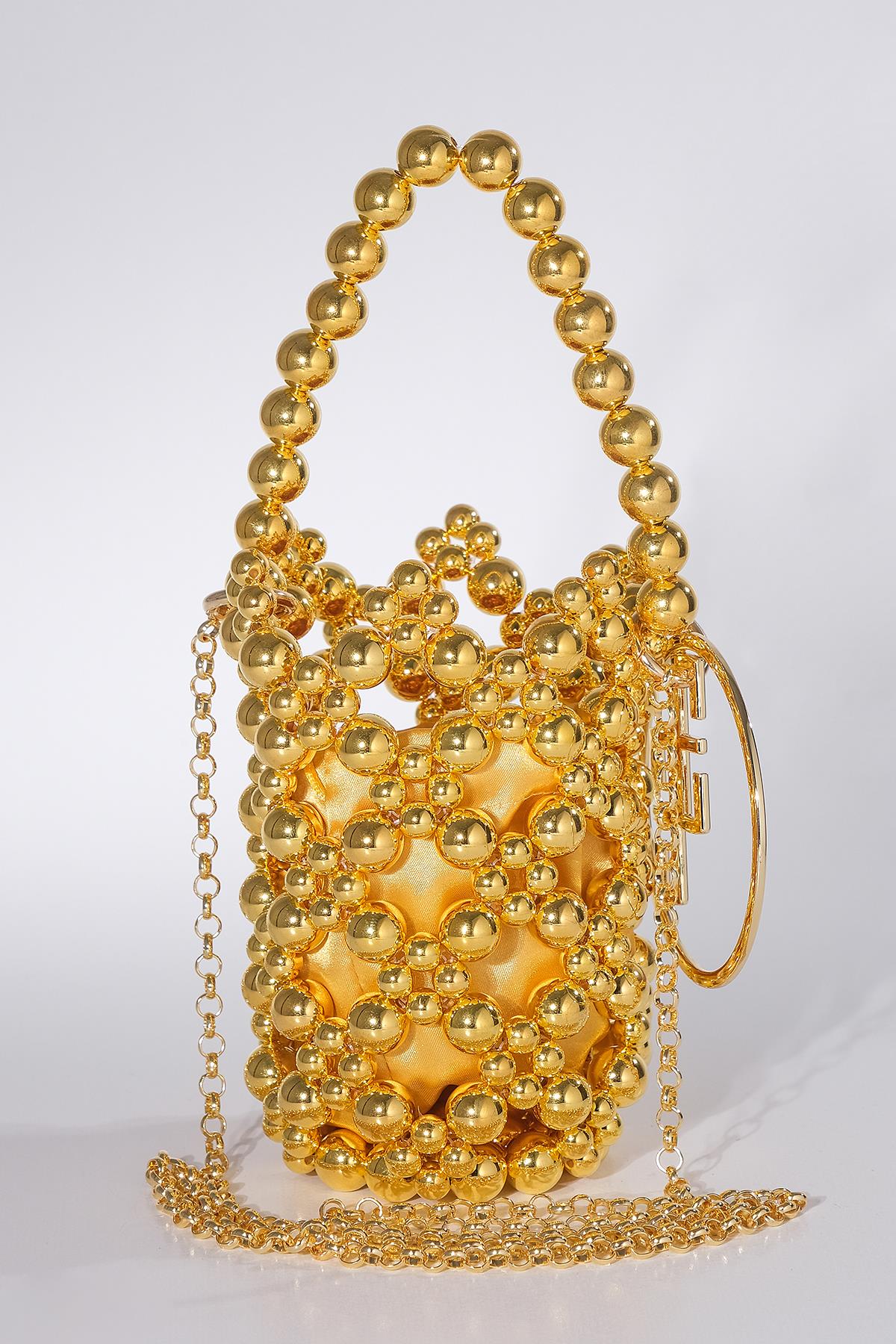 İncili Logo Detaylı Mini Kese Çanta