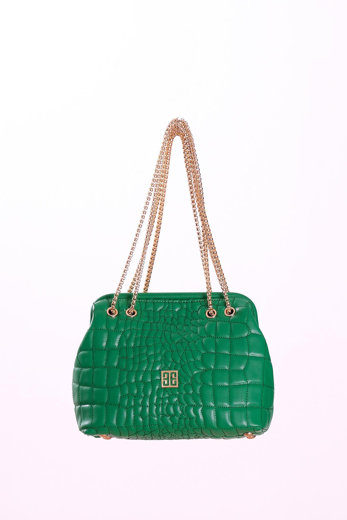 Kapitone Dokulu Gold Logolu Çanta