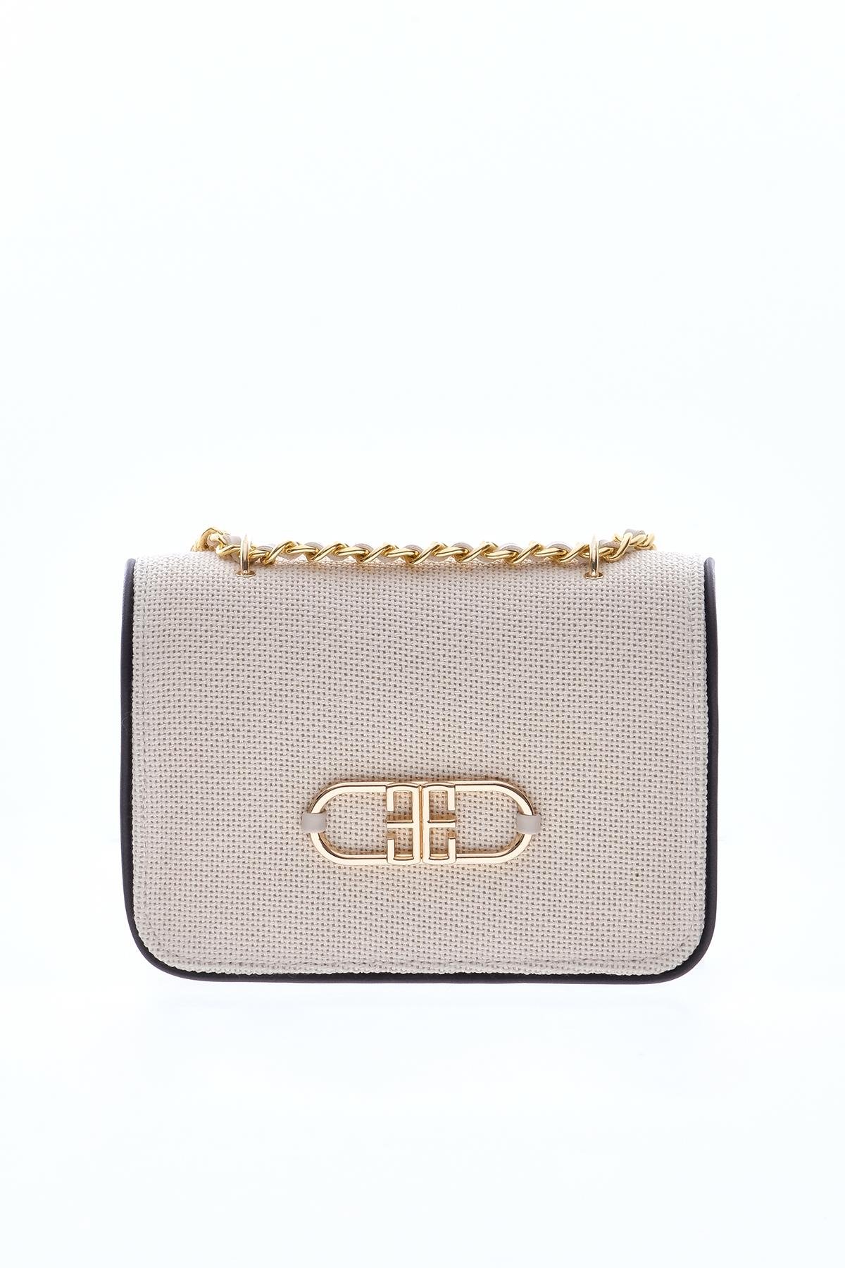 Keten, Deri Garnili, Zincir Askılı Şık Çanta