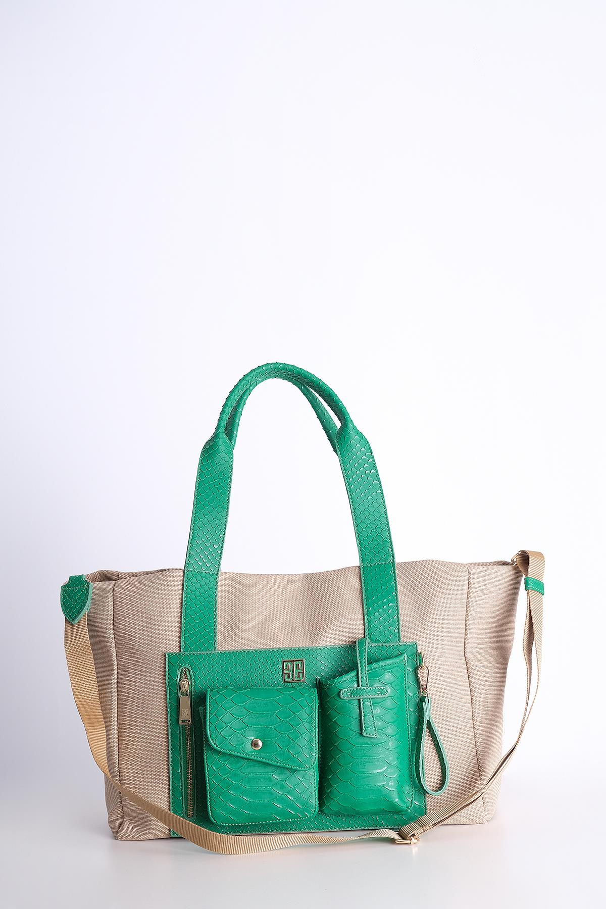 Keten Yavrulu Büyük Çanta