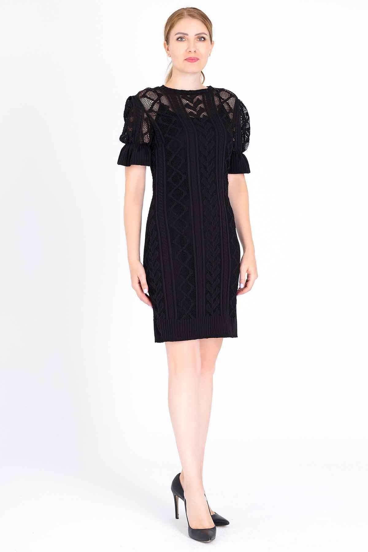 Kolları Lastikli Mini Elbise