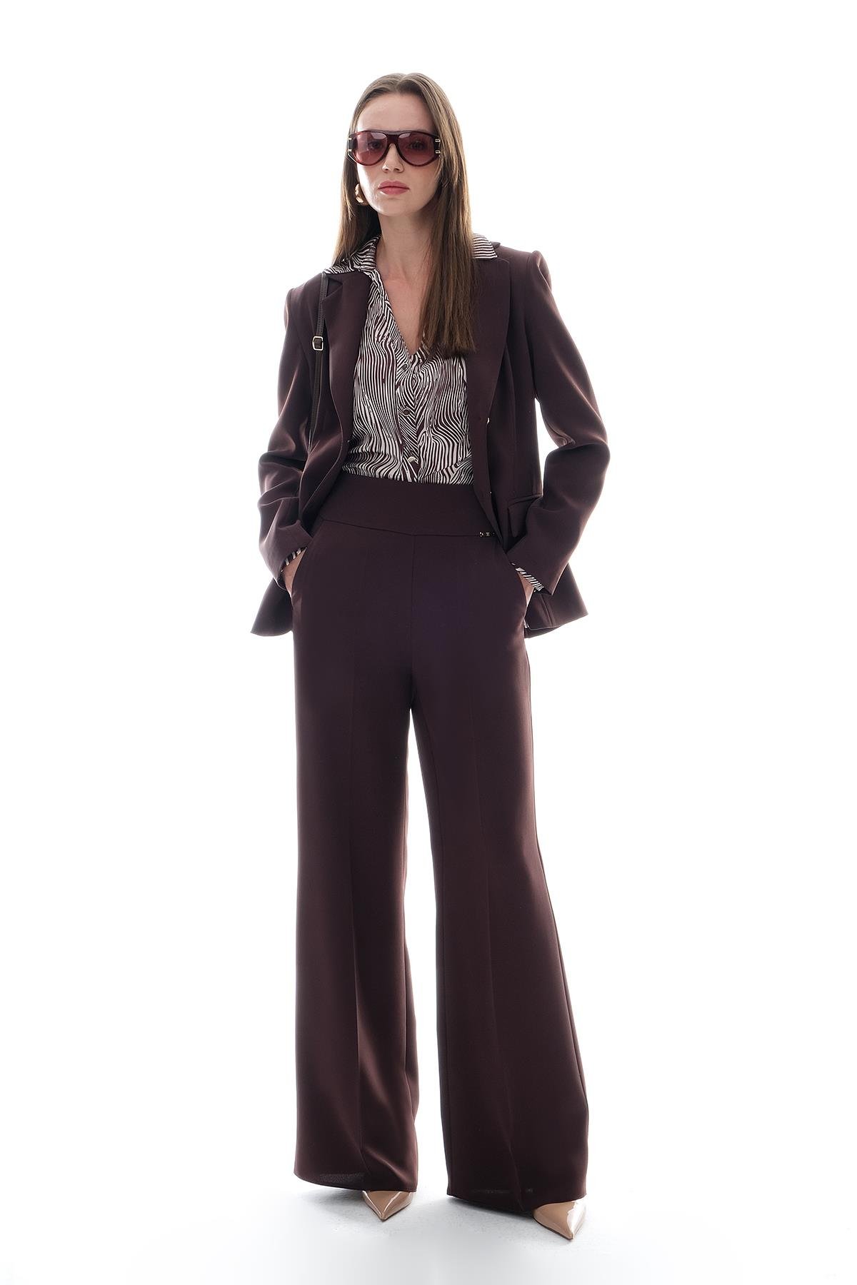 Krep Bol Paça Kalın Kemerli Pantolon