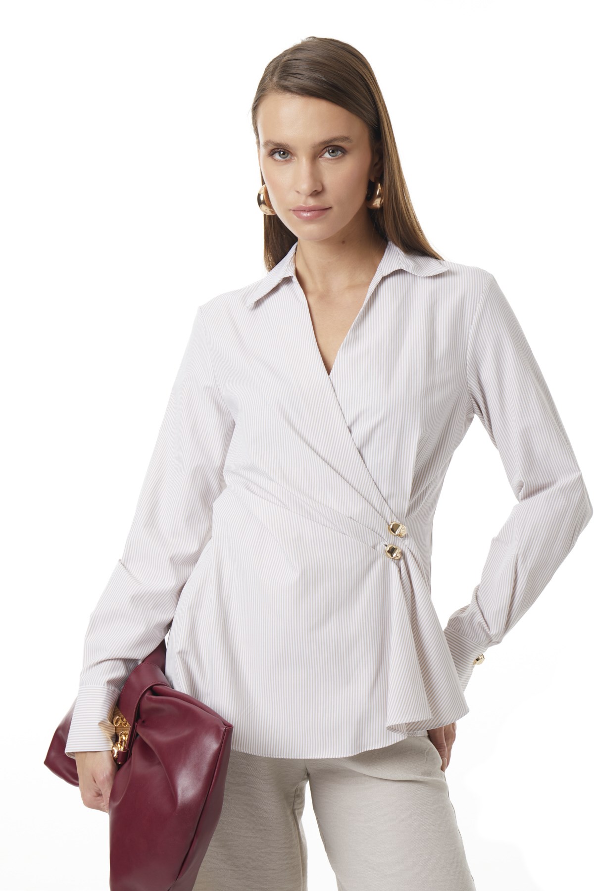 Kruvaze Önden Düğmeli Gömlek