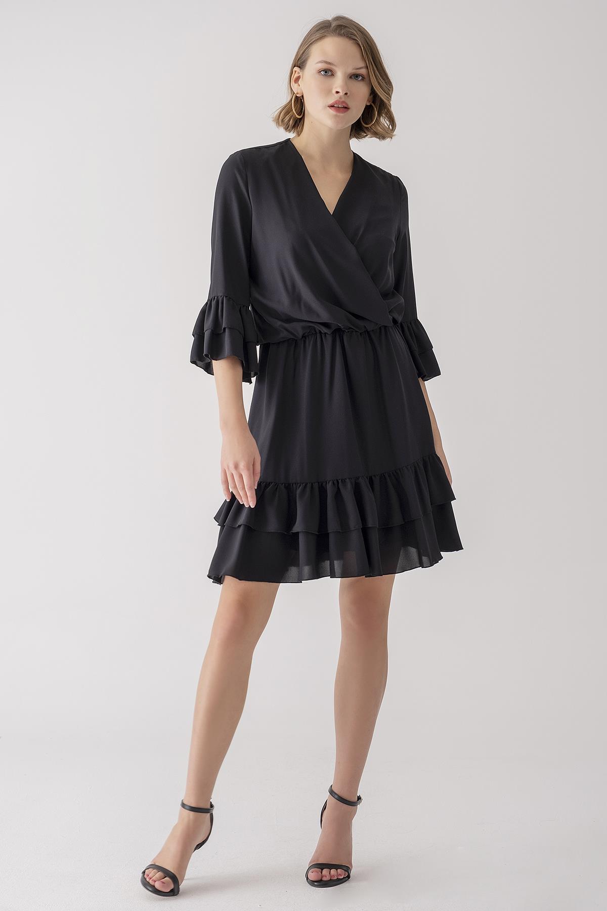 Kruvaze Yaka Mini Elbise