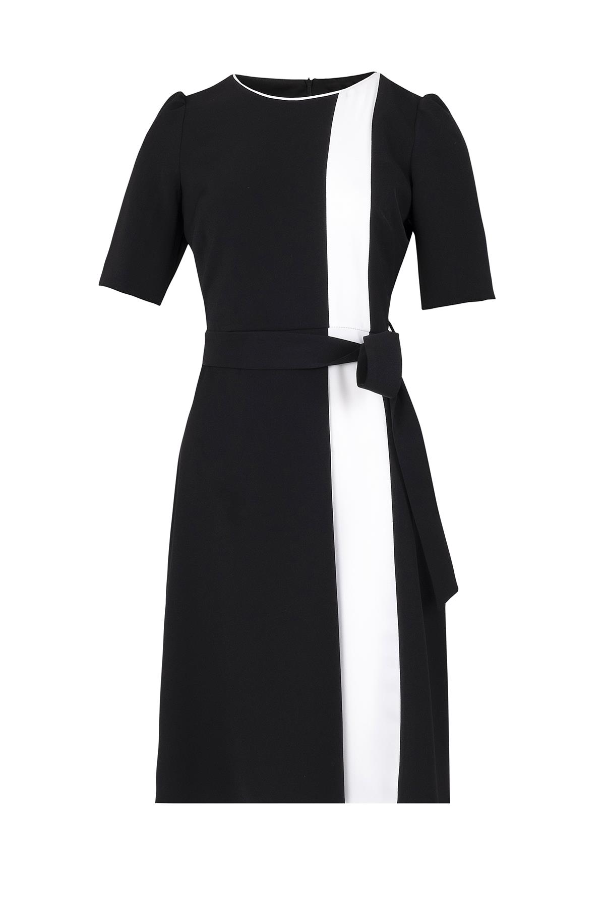 Kuşaklı Çift Renk Elbise