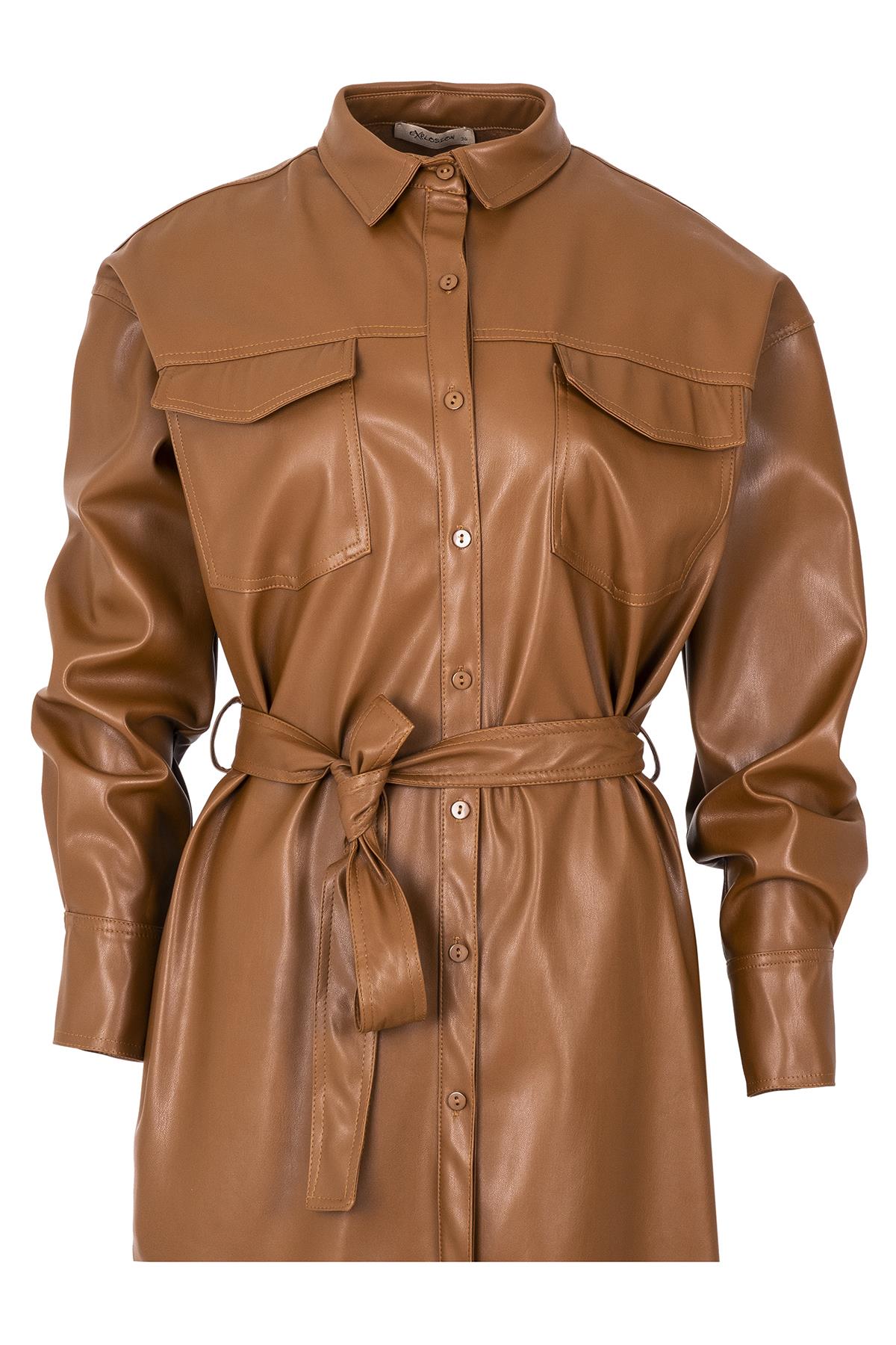 Kuşaklı Suni Deri Ceket