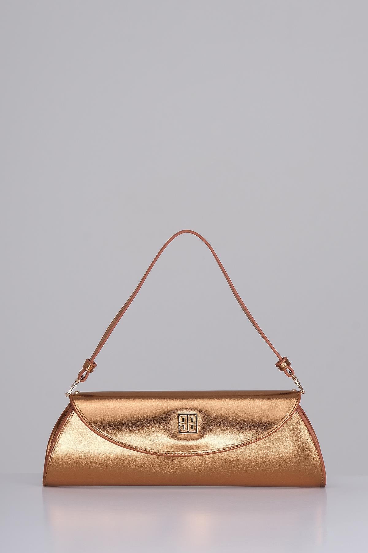 Metalik Parlak Deri Tasarım Abiye Çanta