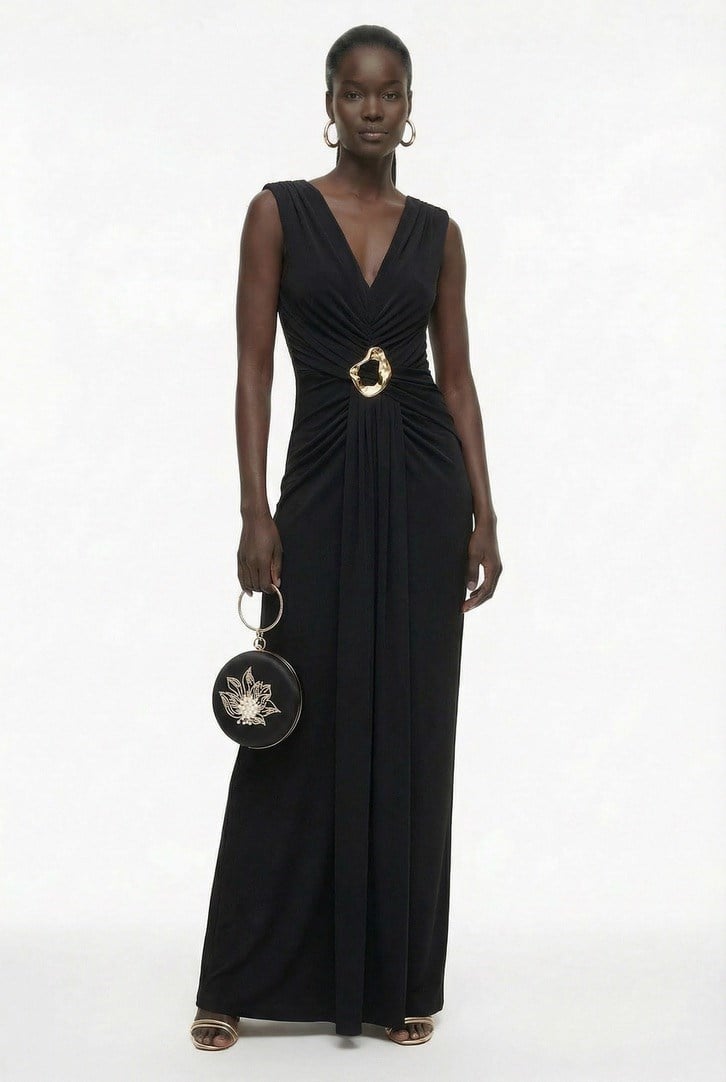 Parlak Dokulu Maxi Elbise