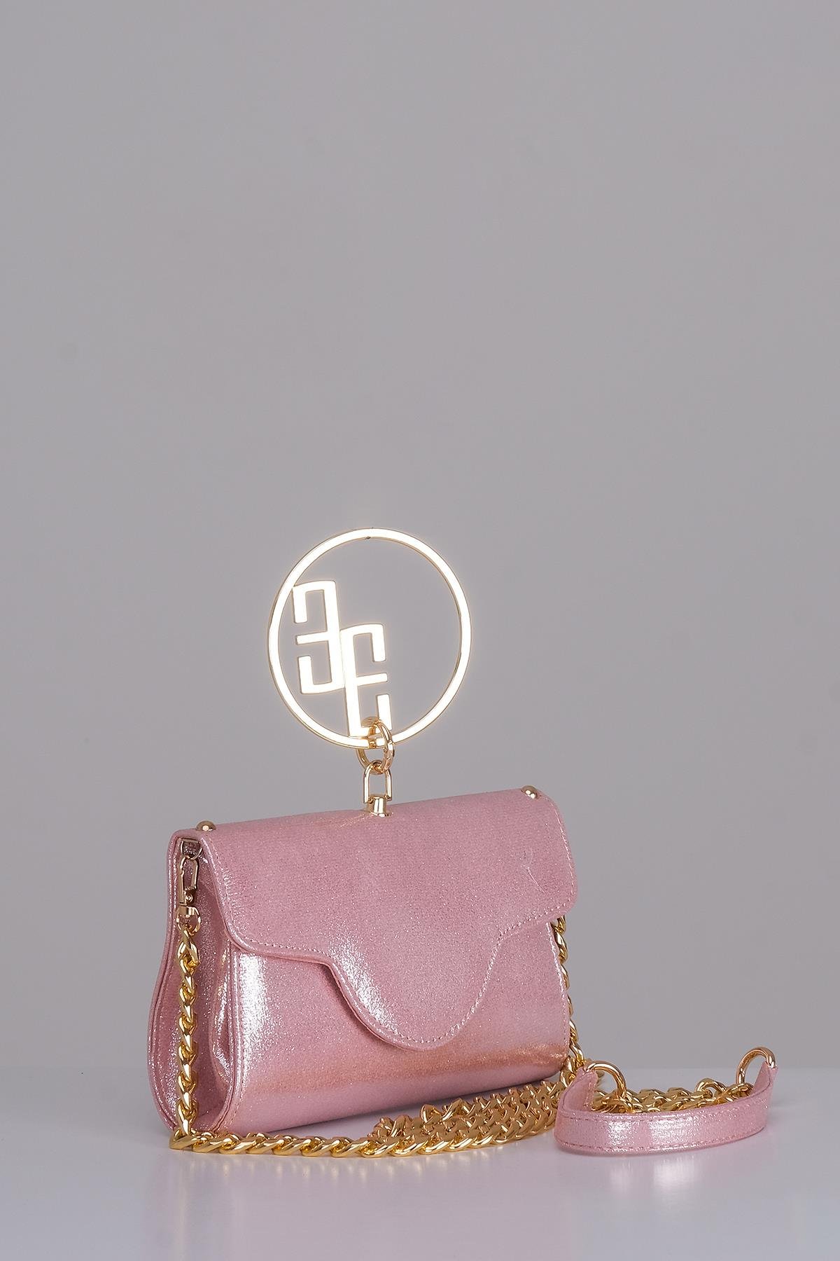 Parlak Özel Derili Mini Abiye Çanta