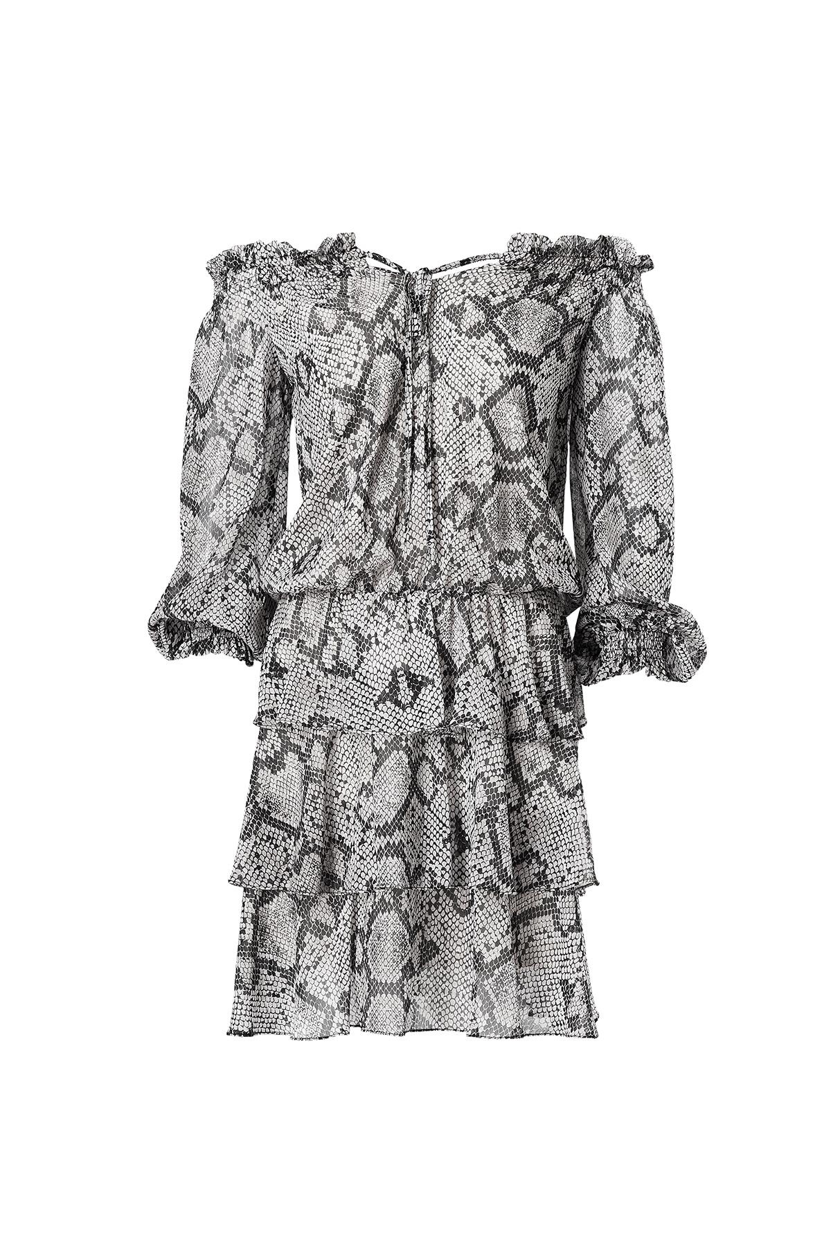 Piton Desenli Şifon Elbise