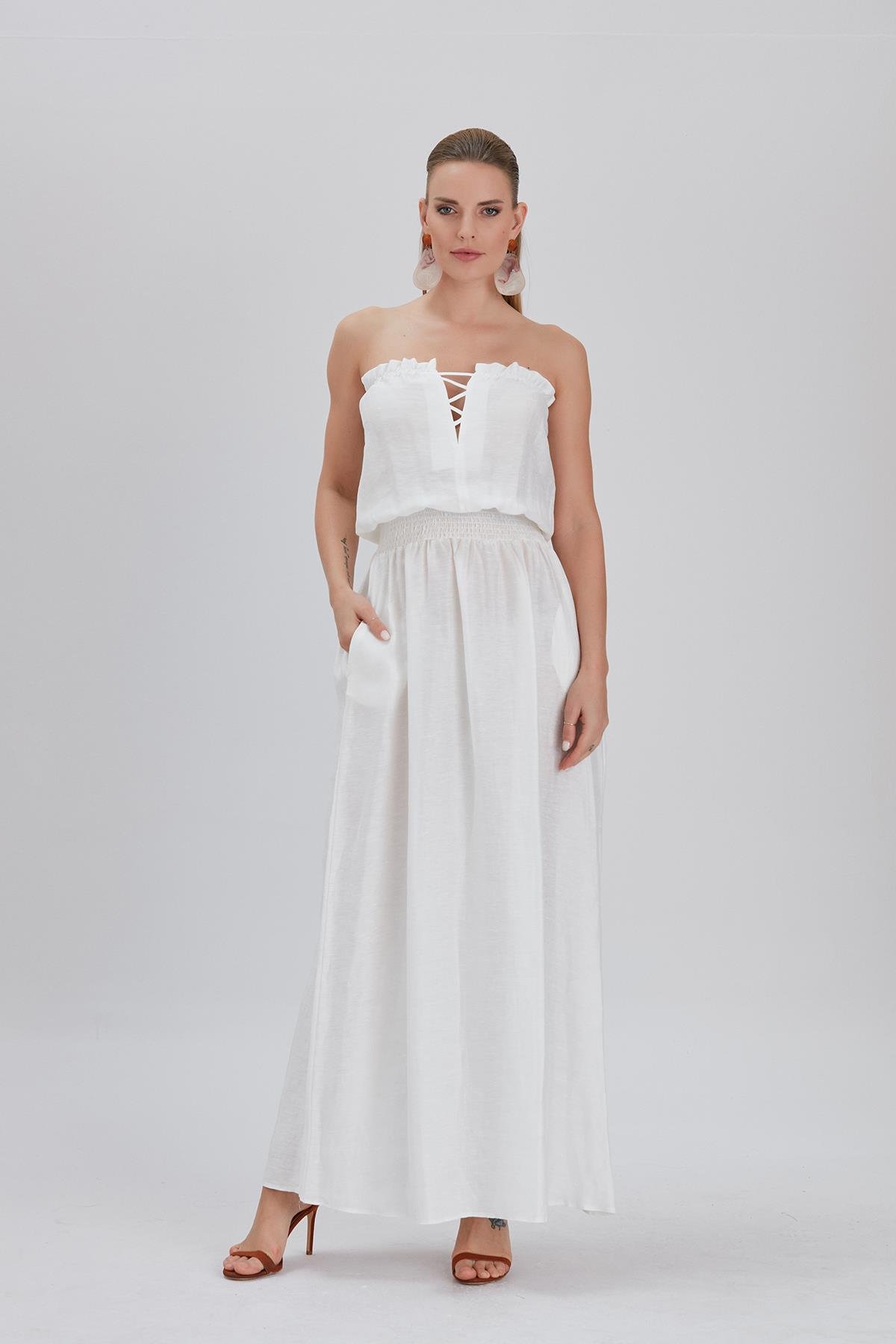 Straplez Keten Elbise