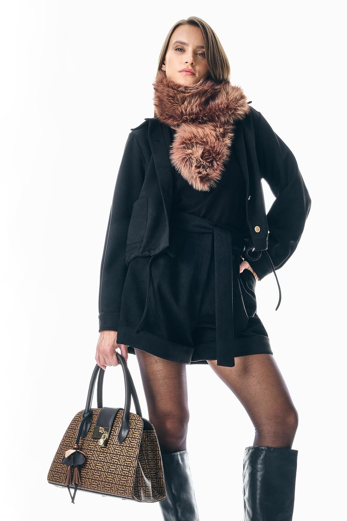 Süet Beli Kuşaklı Double Paça Şort