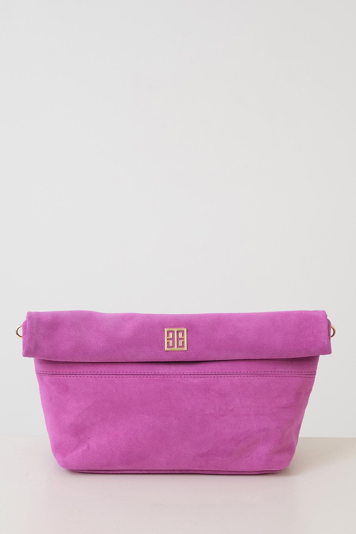 Süet Katlanır Kapamalı Şık Çanta