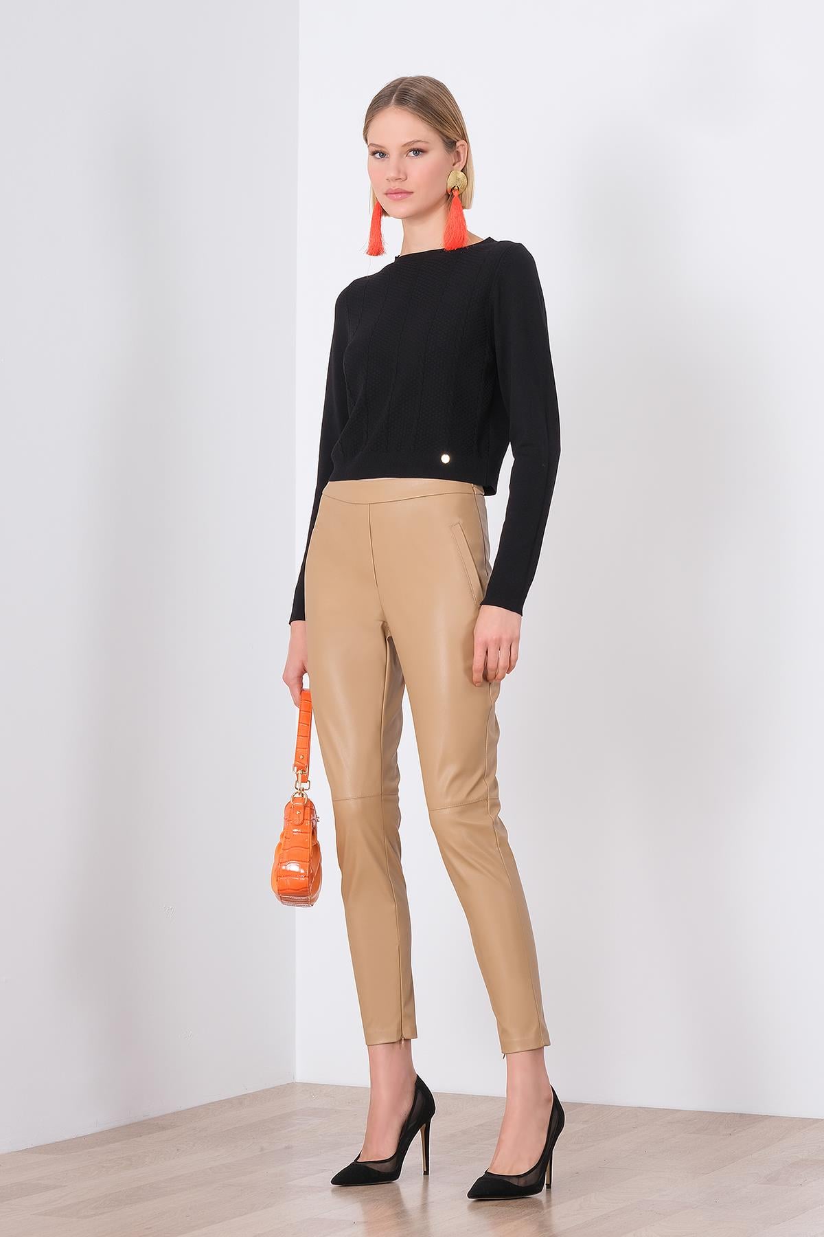 Suni Deri Skinny Pantolon