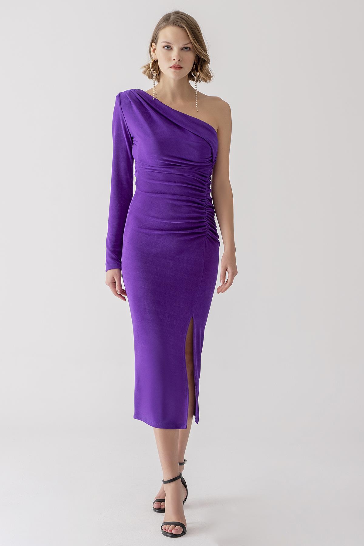 Tek Kollu Midi Boy Elbise