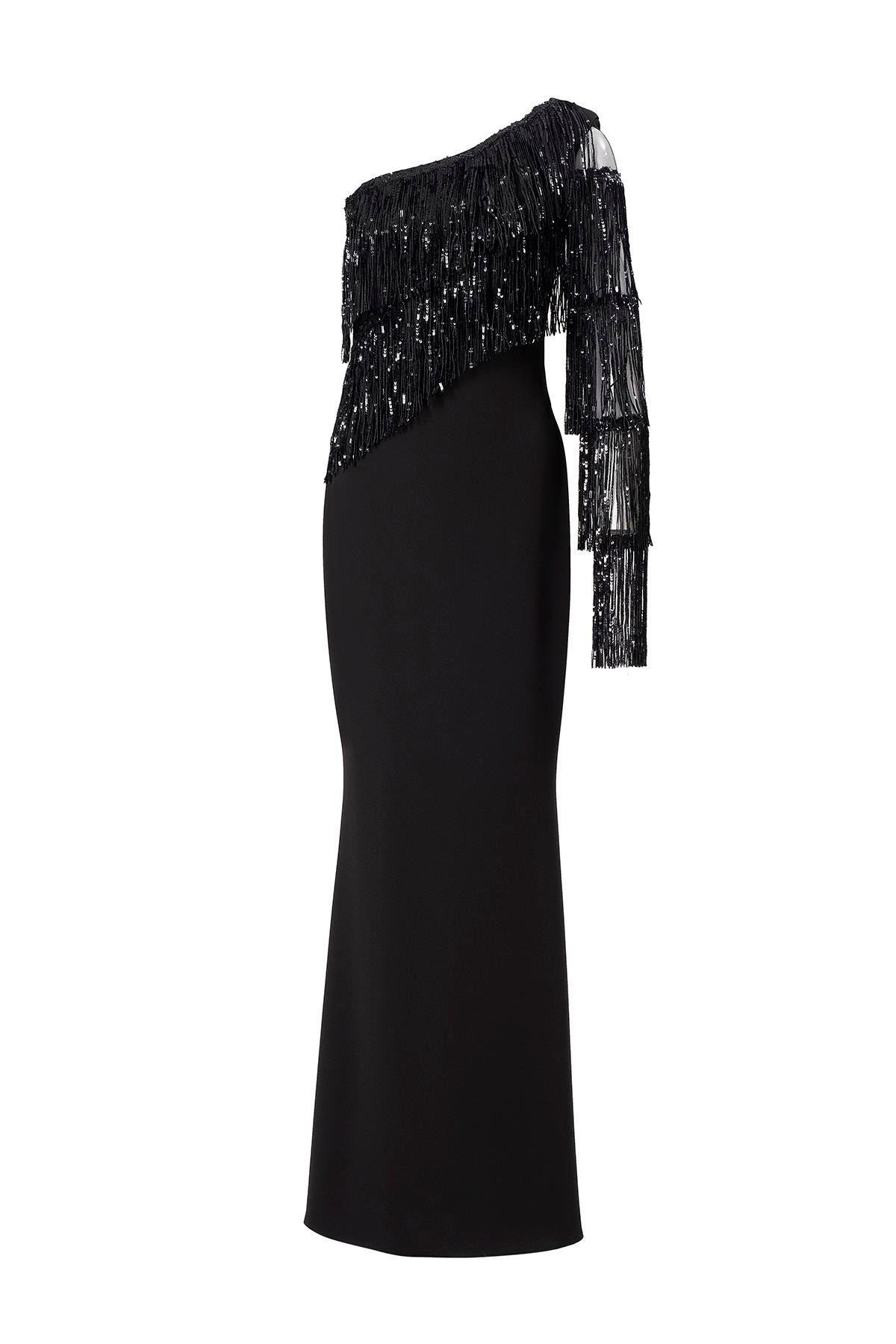 Tek Omuz Püskül Payet Elbise