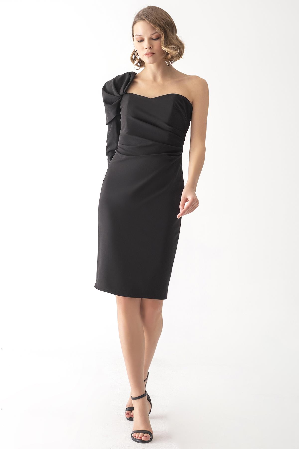 Tek Omuzlu Drapeli Elbise