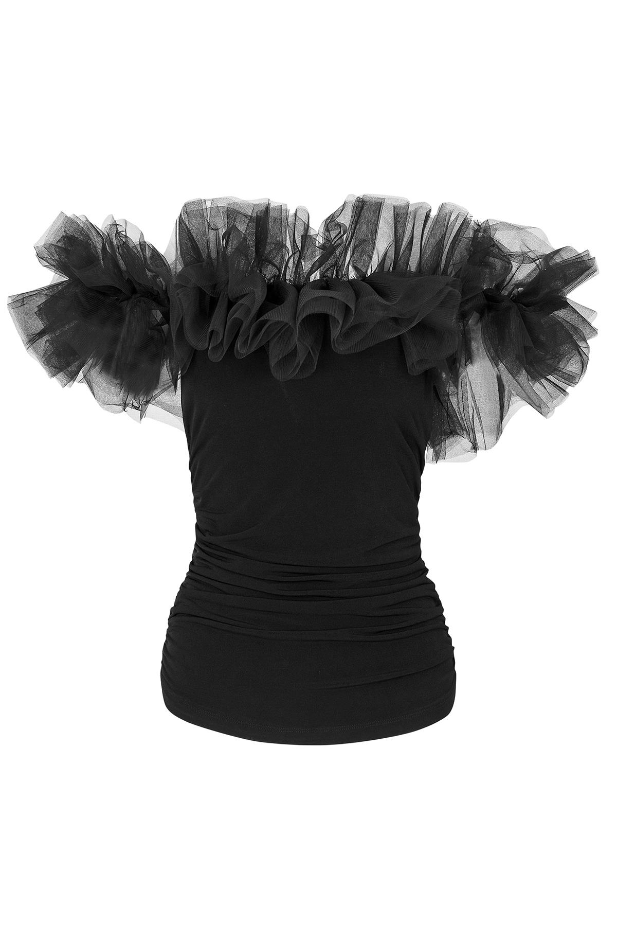 Tül Detaylı Straplez Bluz