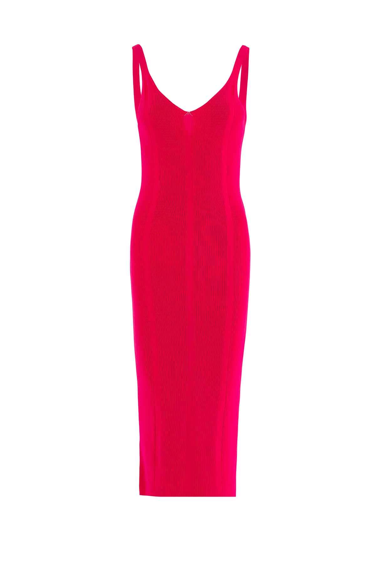 V Yakalı İnce Askılı Triko Elbise