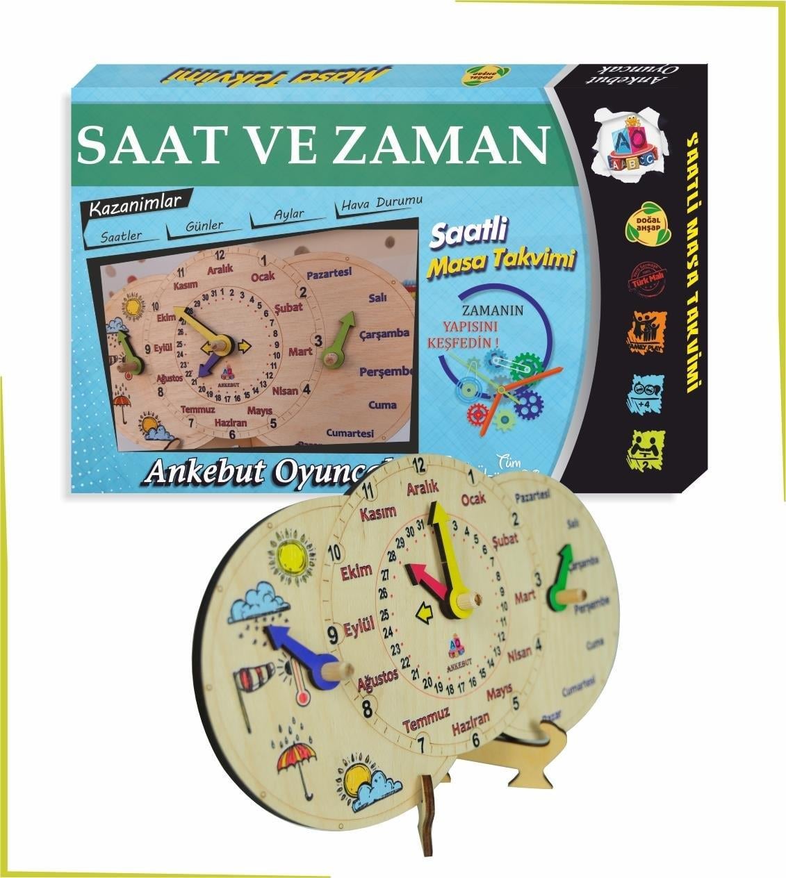 Ankebut Masa Takvimi Renkli Günleri ,ayları ,hava Olaylarını , Saatleri Ve Zamanı Öğreniyorum Materyali